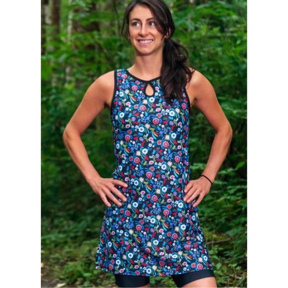 Nuu Muu Floral Print Sleeveless Athletic Dress XL Workout Fitness Keyhole - Picture 1 of 11